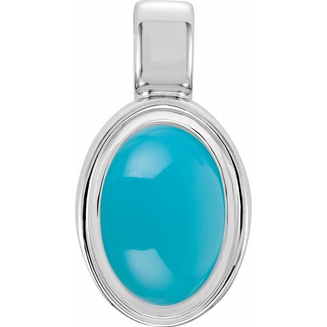 14K White Natural Turquoise Pendant