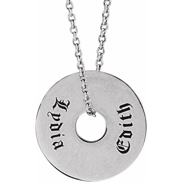 Sterling Silver 12 mm Engravable Washer 16-18' Necklace