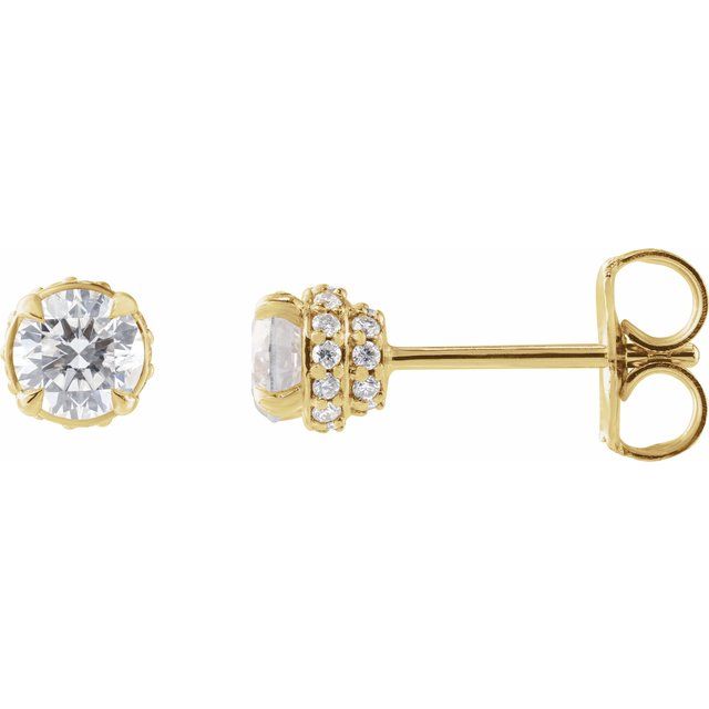 14K Yellow 3/4 CTW Natural Diamond Hidden Halo Earrings