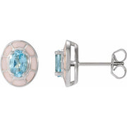 14K White Natural Sky Blue Topaz & White Enamel Stud Earrings