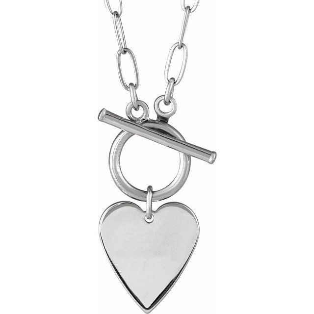 Sterling Silver Engravable Heart Toggle 18' Necklace