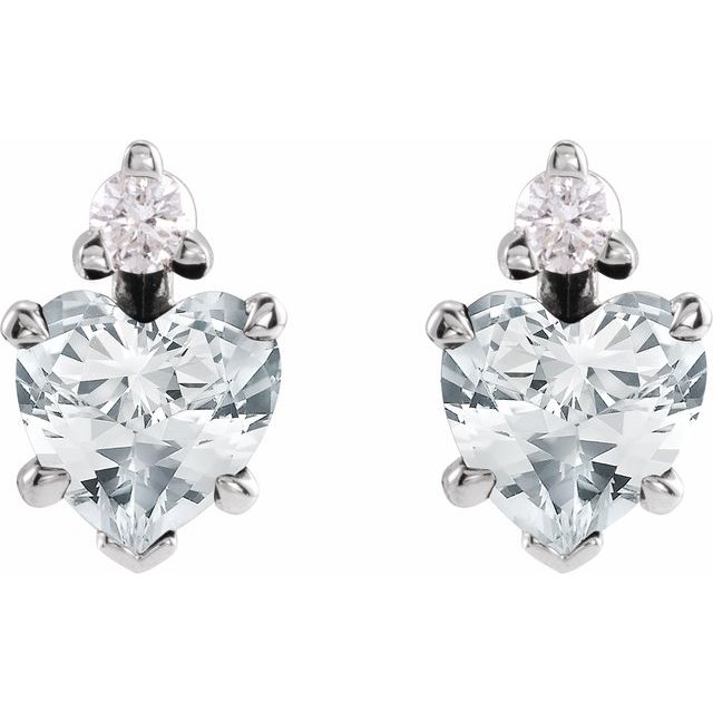 14K White Natural White Sapphire & .06 Natural Diamond Stud Earrings