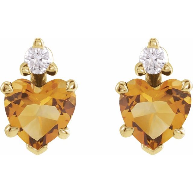 14K Yellow Natural Citrine & .06 Natural Diamond Stud Earrings