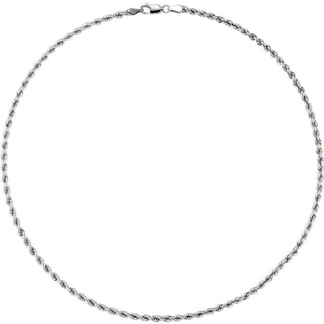 14K White 3 mm Rope 16' Chain