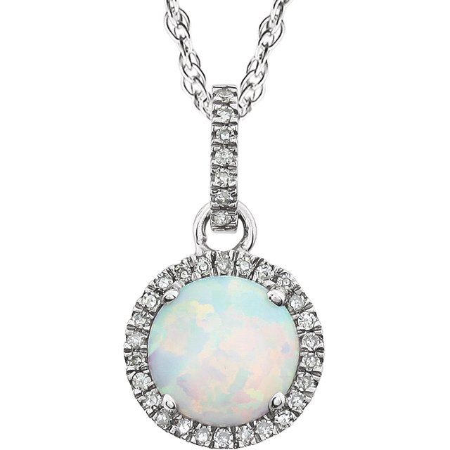 14K White Lab-Grown Opal & 1/10 CTW Natural Diamond 18' Necklace