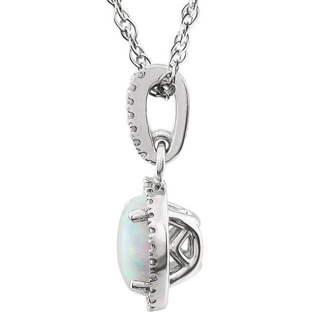 14K White Lab-Grown Opal & 1/10 CTW Natural Diamond 18' Necklace
