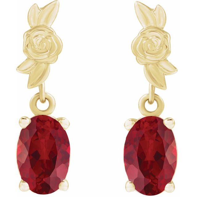 14K Yellow 6x4 mm Lab-Grown Red Ruby Earrings