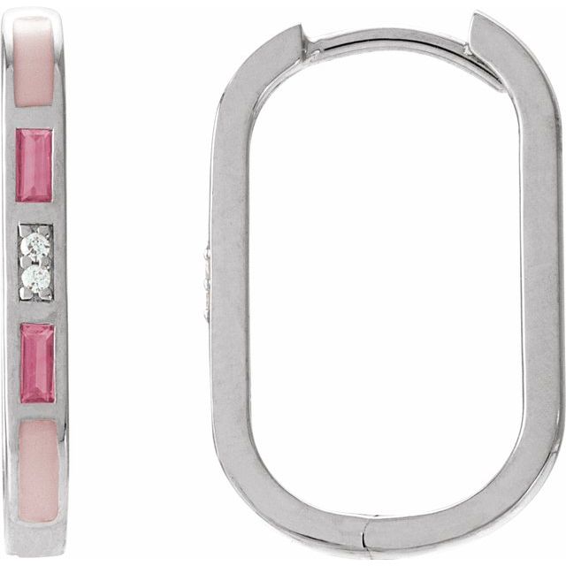 14K White Natural Pink Tourmaline & .02 CTW Natural Diamond 19.6 mm Hoop Earrings