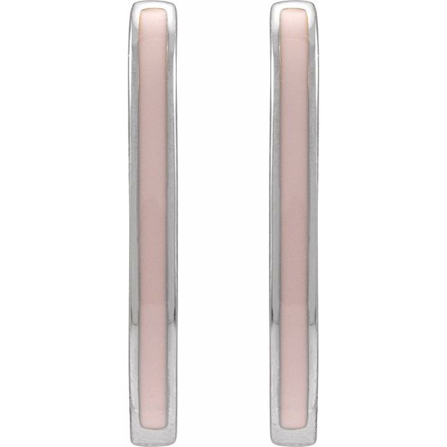 Sterling Silver Pink Enamel 11.9 mm Hoop Earrings
