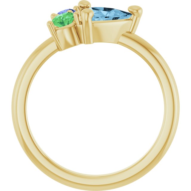 14k Yellow Natural Sky Blue Topaz, Natural Tsavorite Garnet & Natural Tanzanite Ring