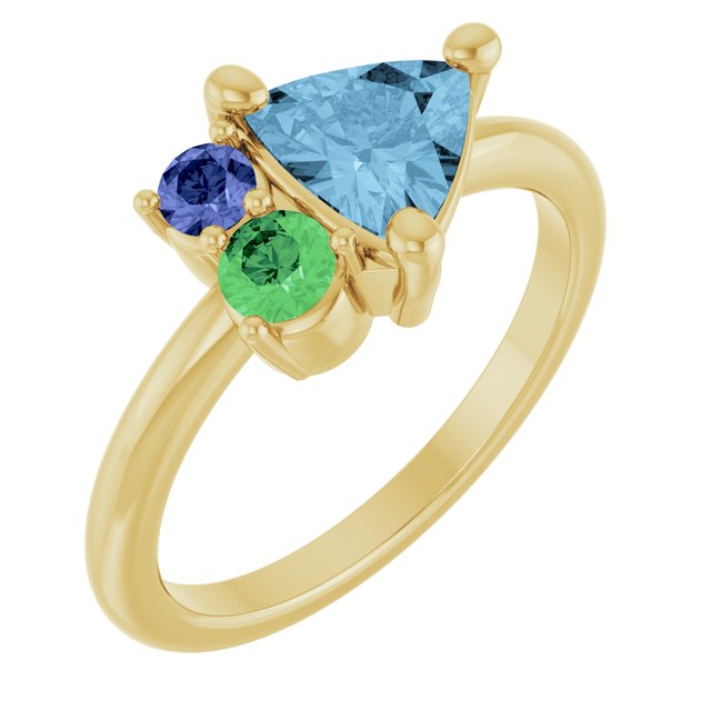 14k Yellow Natural Sky Blue Topaz, Natural Tsavorite Garnet & Natural Tanzanite Ring
