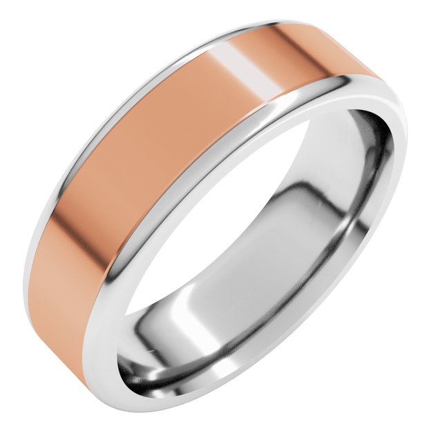 14K White/Rose 6 mm Flat Band with Round Edge Size 12.5