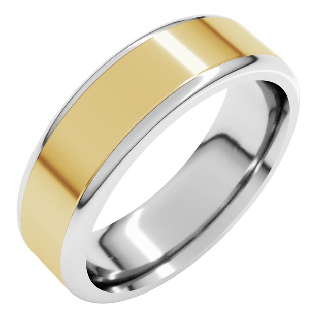 14K White/Yellow 6 mm Flat Band with Round Edge Size 10