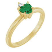 14K Yellow Lab-Grown Emerald & .03 CT Natural Diamond Ring