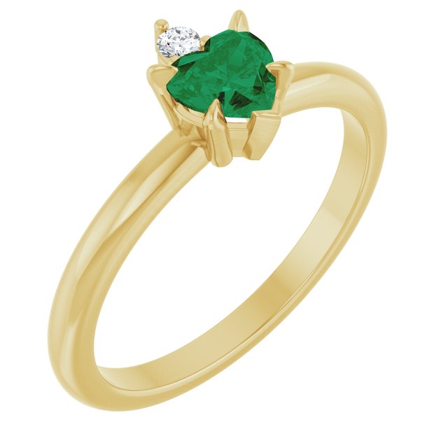 14K Yellow Lab-Grown Emerald & .03 CT Natural Diamond Ring