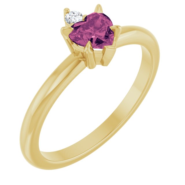 14K Yellow Natural Pink Tourmaline & .03 CT Natural Diamond Ring