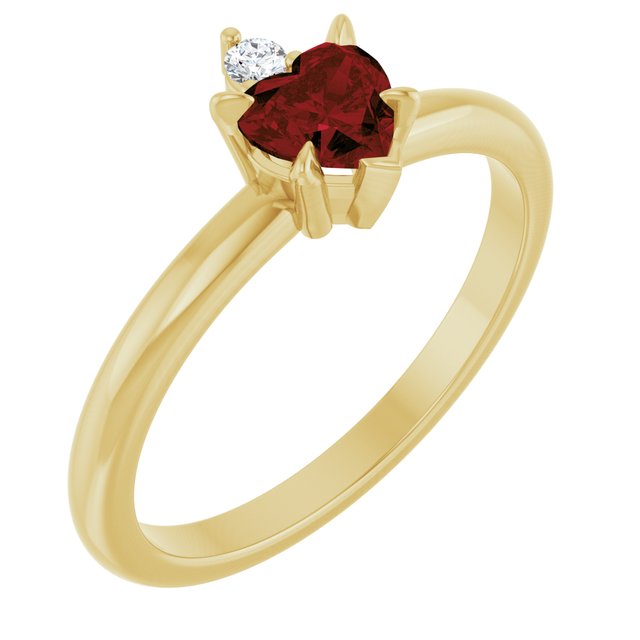 14K Yellow Natural Mozambique Garnet & .03 CT Natural Diamond Ring