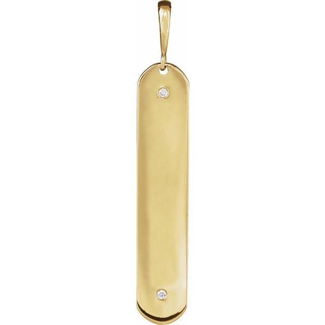 14K Yellow .0075 CTW Natural Diamond Engravable Bar Pendant