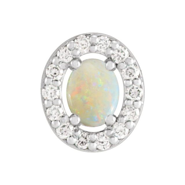 14K White Natural White Opal & .05 CTW Natural Diamond Halo-Style Pendant