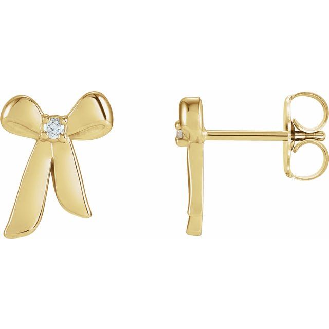 14K Yellow .03 CTW Natural Diamond Bow Earrings