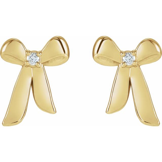 14K Yellow .03 CTW Natural Diamond Bow Earrings