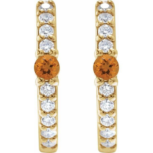 14K Yellow Natural Citrine & 1/8 CTW Natural Diamond 13.6 mm Hoop Earring