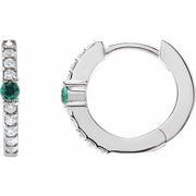 14K White Natural Emerald & 1/8 CTW Natural Diamond 13.6 mm Hoop Earring