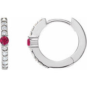 14K White Natural Ruby & 1/8 CTW Natural Diamond 13.6 mm Hoop Earring