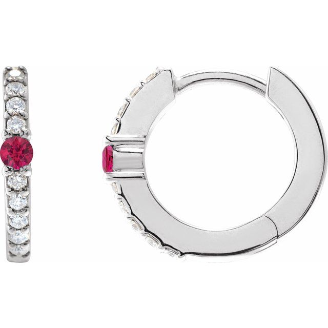 14K White Natural Ruby & 1/8 CTW Natural Diamond 13.6 mm Hoop Earring
