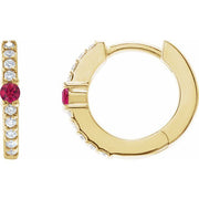 14K Yellow Natural Ruby & 1/8 CTW Natural Diamond 13.6 mm Hoop Earring