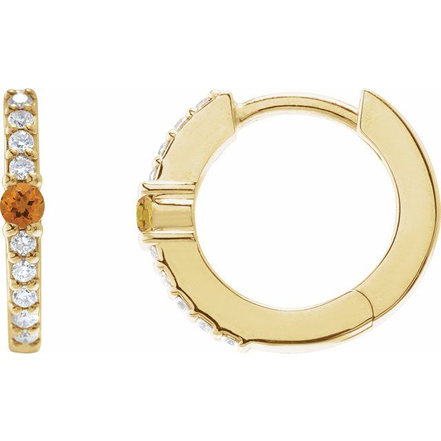 14K Yellow Natural Citrine & 1/8 CTW Natural Diamond 13.6 mm Hoop Earring