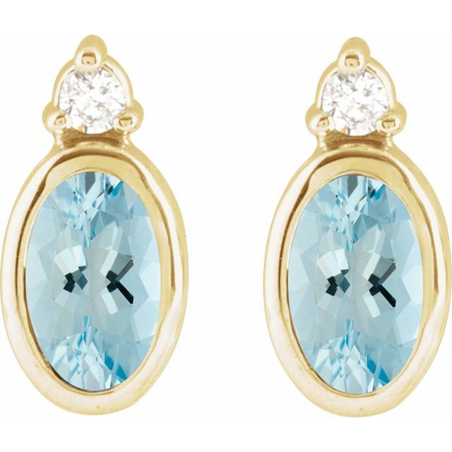 14K Yellow 5x3 mm Natural Aquamarine & .03 CTW Natural Diamond Earrings