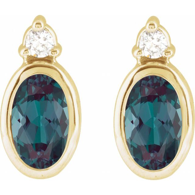 14K Yellow 5x3 mm Lab-Grown Alexandrite & .03 CTW Natural Diamond Earrings