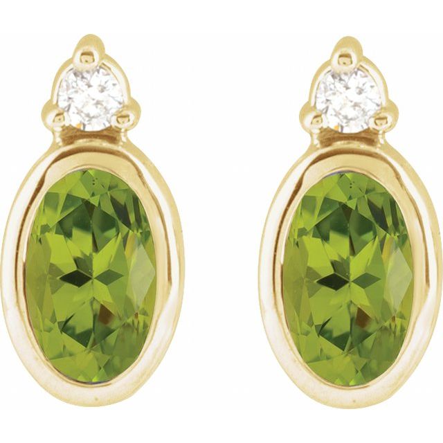 14K Yellow 5x3 mm Natural Peridot & .03 CTW Natural Diamond Earrings