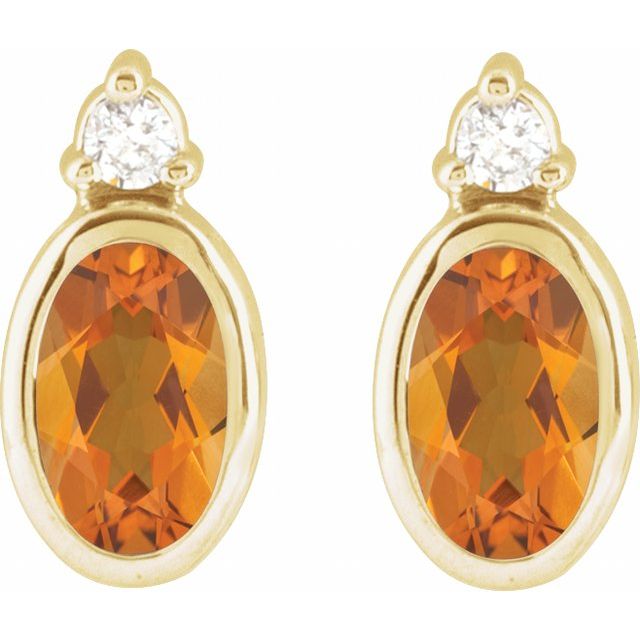 14K Yellow 5x3 mm Natural Citrine & .03 CTW Natural Diamond Earrings