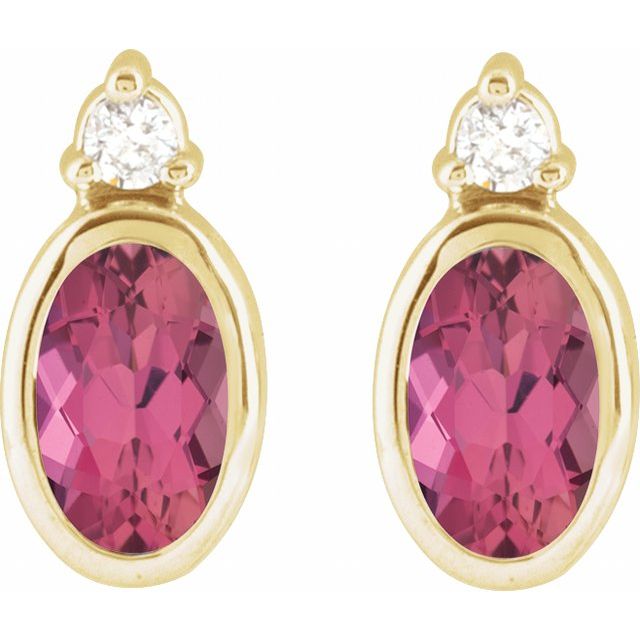 14K Yellow 5x3 mm Natural Pink Tourmaline & .03 CTW Natural Diamond Earrings
