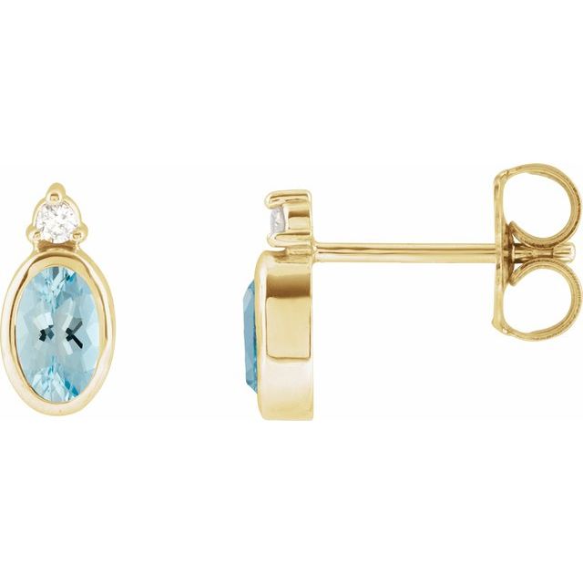 14K Yellow 5x3 mm Natural Aquamarine & .03 CTW Natural Diamond Earrings