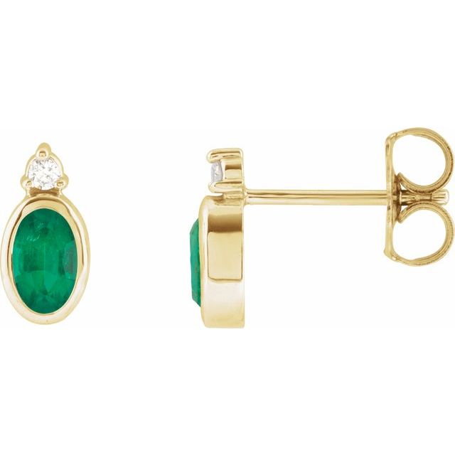 14K Yellow 5x3 mm Lab-Grown Emerald & .03 CTW Natural Diamond Earrings