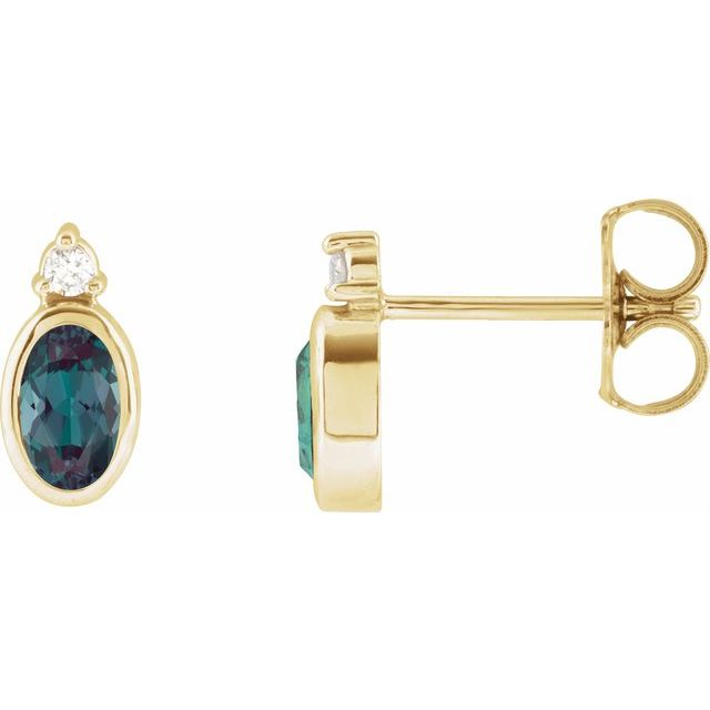 14K Yellow 5x3 mm Lab-Grown Alexandrite & .03 CTW Natural Diamond Earrings