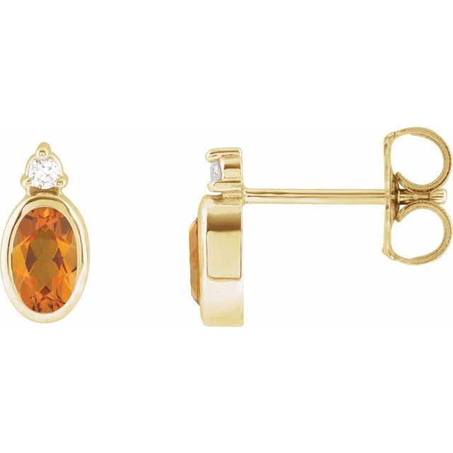 14K Yellow 5x3 mm Natural Citrine & .03 CTW Natural Diamond Earrings