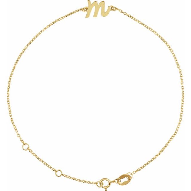 14K Yellow Initial M 6 1/2-7 1/2' Bracelet