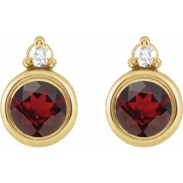14K Yellow 4 mm Natural Mozambique Garnet & .03 CTW Natural Diamond Earrings