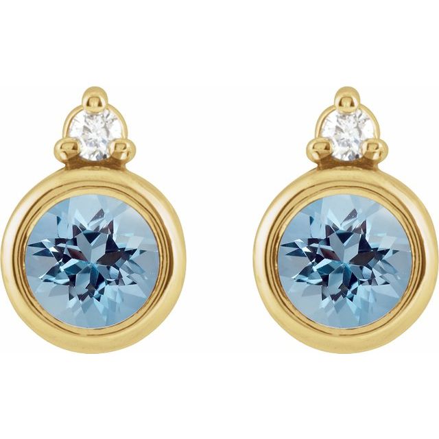 14K Yellow 4 mm Natural Aquamarine & .03 CTW Natural Diamond Earrings