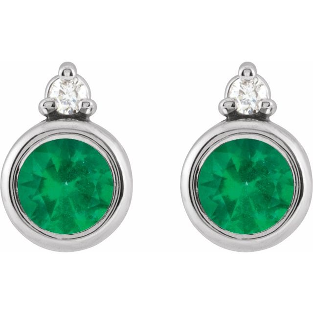 Platinum 4 Mm Lab-grown Emerald & .03 Ctw Natural Diamond Earrings