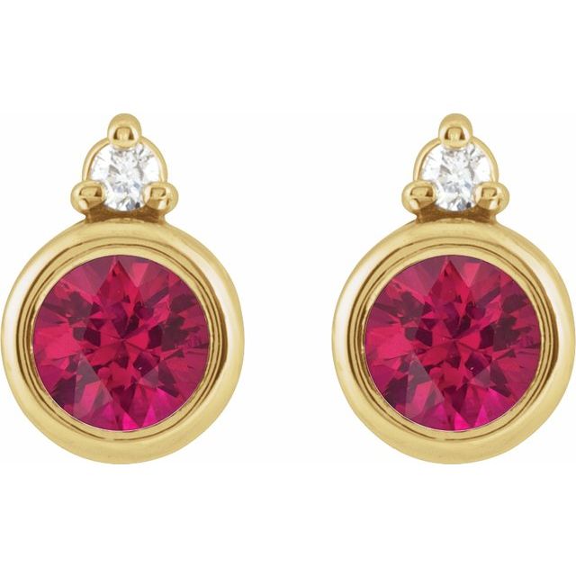14K Yellow 4 mm Natural Ruby & .03 CTW Natural Diamond Earrings