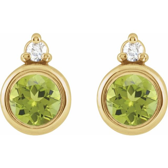 14K Yellow 4 mm Natural Peridot & .03 CTW Natural Diamond Earrings