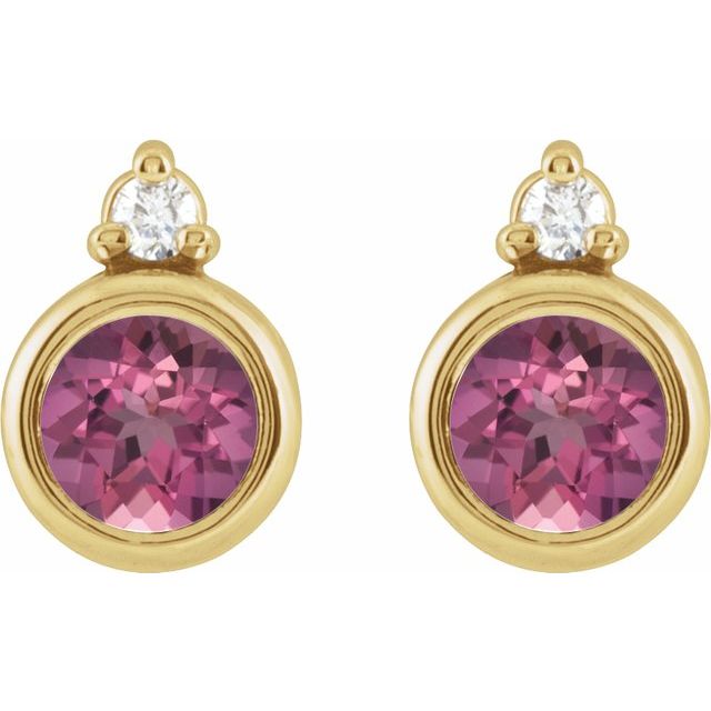 14K Yellow 4 mm Natural Pink Tourmaline & .03 CTW Natural Diamond Earrings