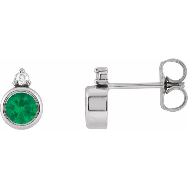 Platinum 4 Mm Lab-grown Emerald & .03 Ctw Natural Diamond Earrings
