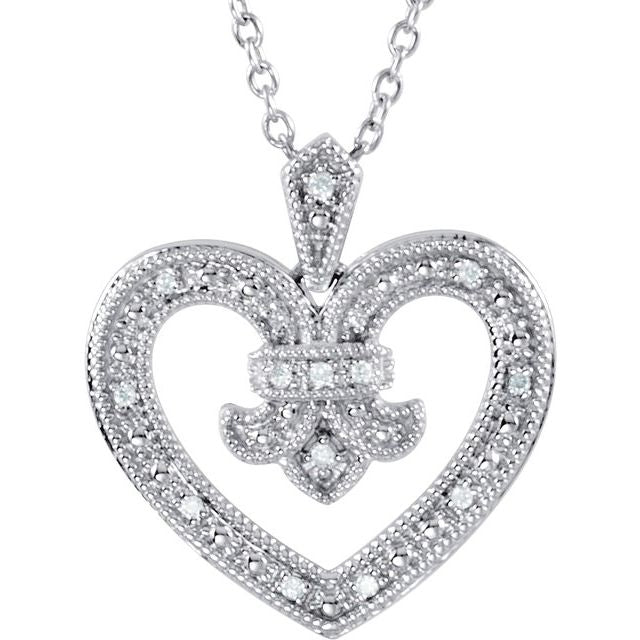 Sterling Silver .06 CTW Natural Diamond Heart 18' Necklace
