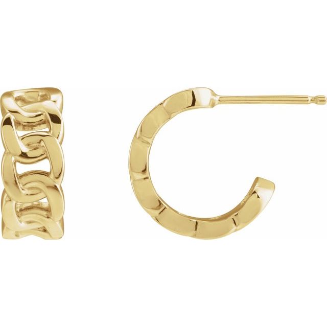 14K Yellow Chain Link Left 12 mm Hoop Earring